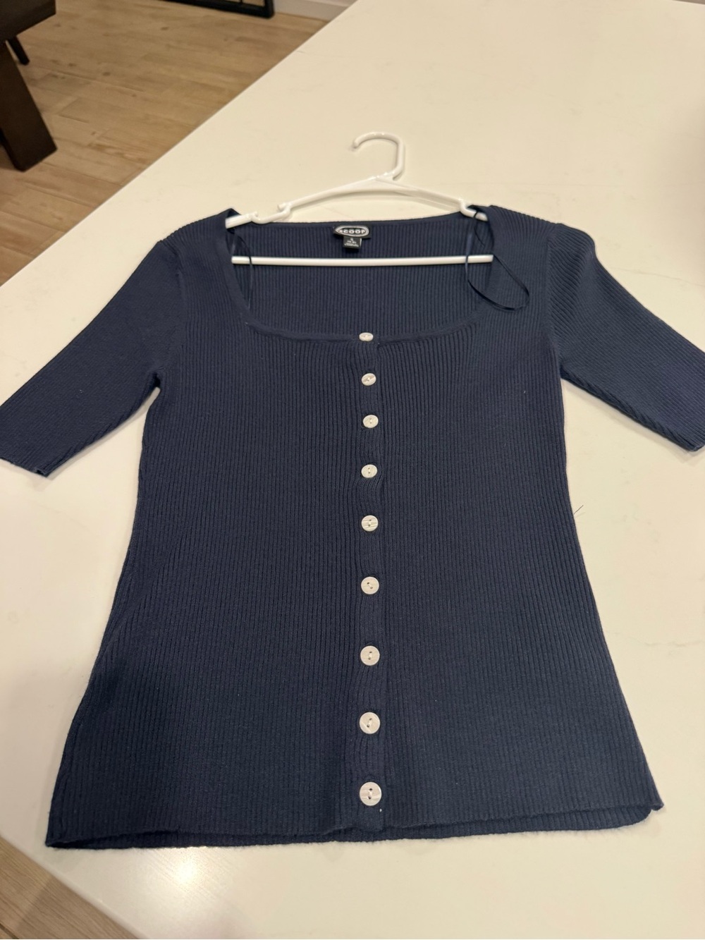 Navy Ribbed sweater Knit Top